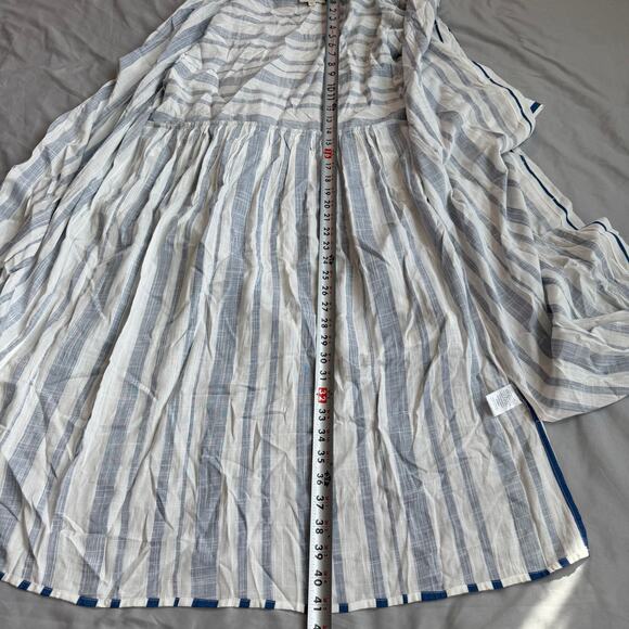 Umgee Blue White Stripe Shirt Dress Large Tie Waist Button Front Midi - Picture 6 of 9